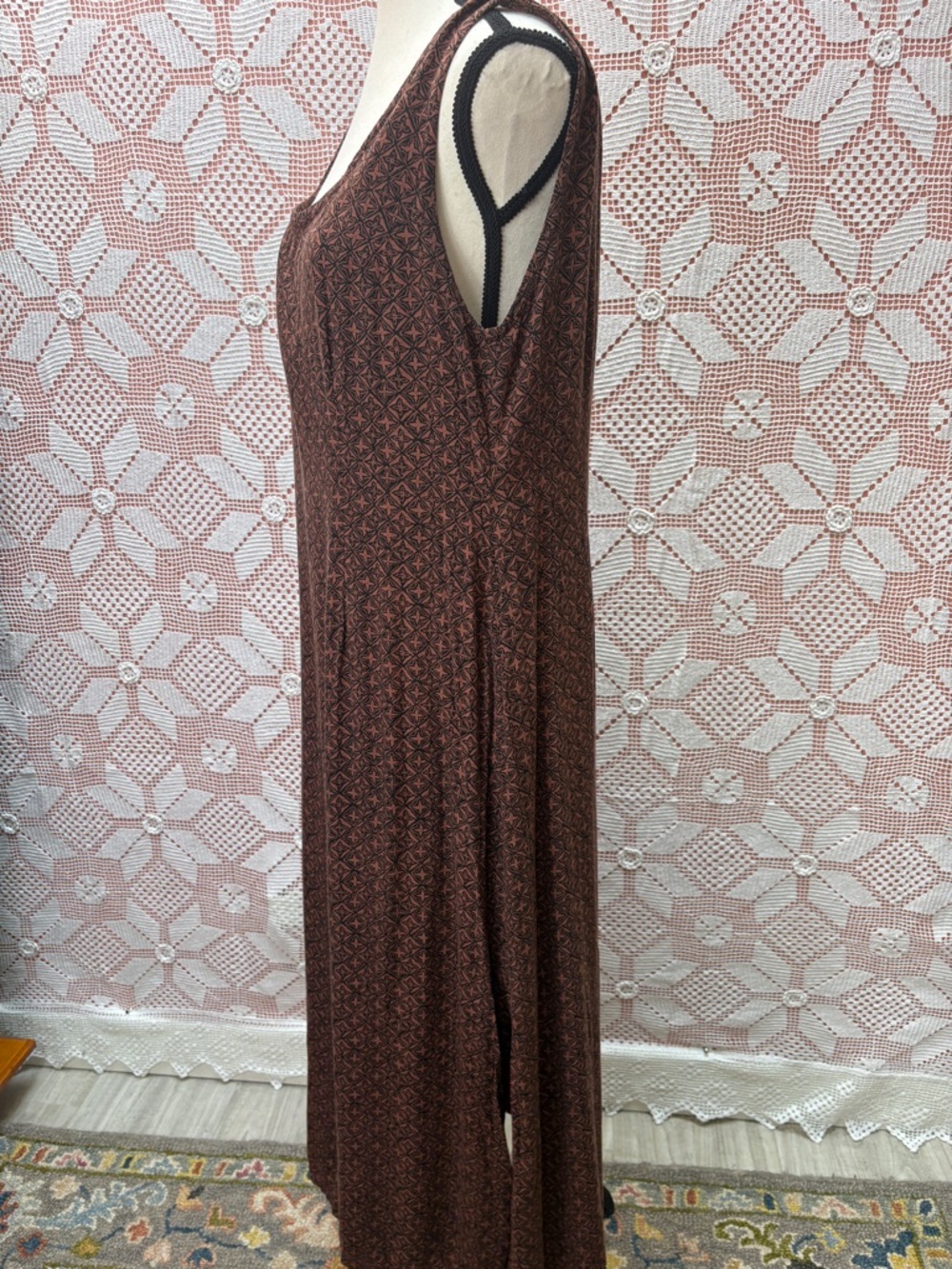Vintage Brown Geometric Print Maxi Dress | Sleeveless Boho - Picture 6 of 8